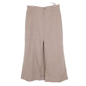 Nicole Miller European flax linen maxi skirt minimalist slit elastic waist beige